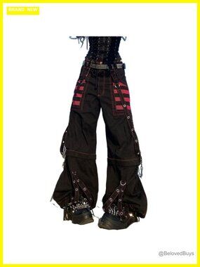 Y2K Baggy Bell Bottom Wide Leg Jeans Goth Punk Emo Harajuku Grunge Pants